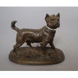 After Pierre Jules Mene. A bronze figure of a terrier, on oval plinth base, height 11cm