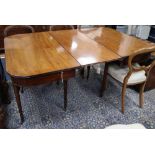A Regency mahogany D-end extending dining table, L.163cm extended (one spare leaf) W.112cm, H.73cm