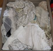 A collection of mostly machine made lace trimmings, collars and veils, from late 19th to early