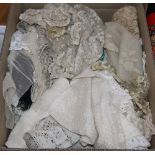 A collection of mostly machine made lace trimmings, collars and veils, from late 19th to early