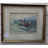 Charles de Luna, watercolour, Cavalry preparing to charge, signed and dated 1856, 19.5 x 26.