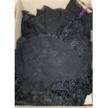 A fine 19th century black silk shawl, a net stole, various bobbin and machine trim