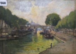 French School 1917, oil on board, 'Pont Marie', label verso, 24.5 x 34cmCONDITION: Honest