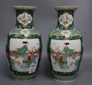 A pair of Chinese famille verte vases, height 36cm
