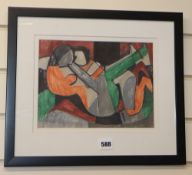 Sydney Horne Shepherd, ink and watercolour, Cubist embracing couple, signed, 20 x 27cmCONDITION: