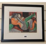 Sydney Horne Shepherd, ink and watercolour, Cubist embracing couple, signed, 20 x 27cmCONDITION: