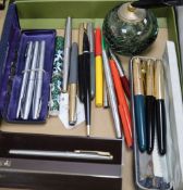 A collection of approximately eighteen Parker and other fountain and ball pens