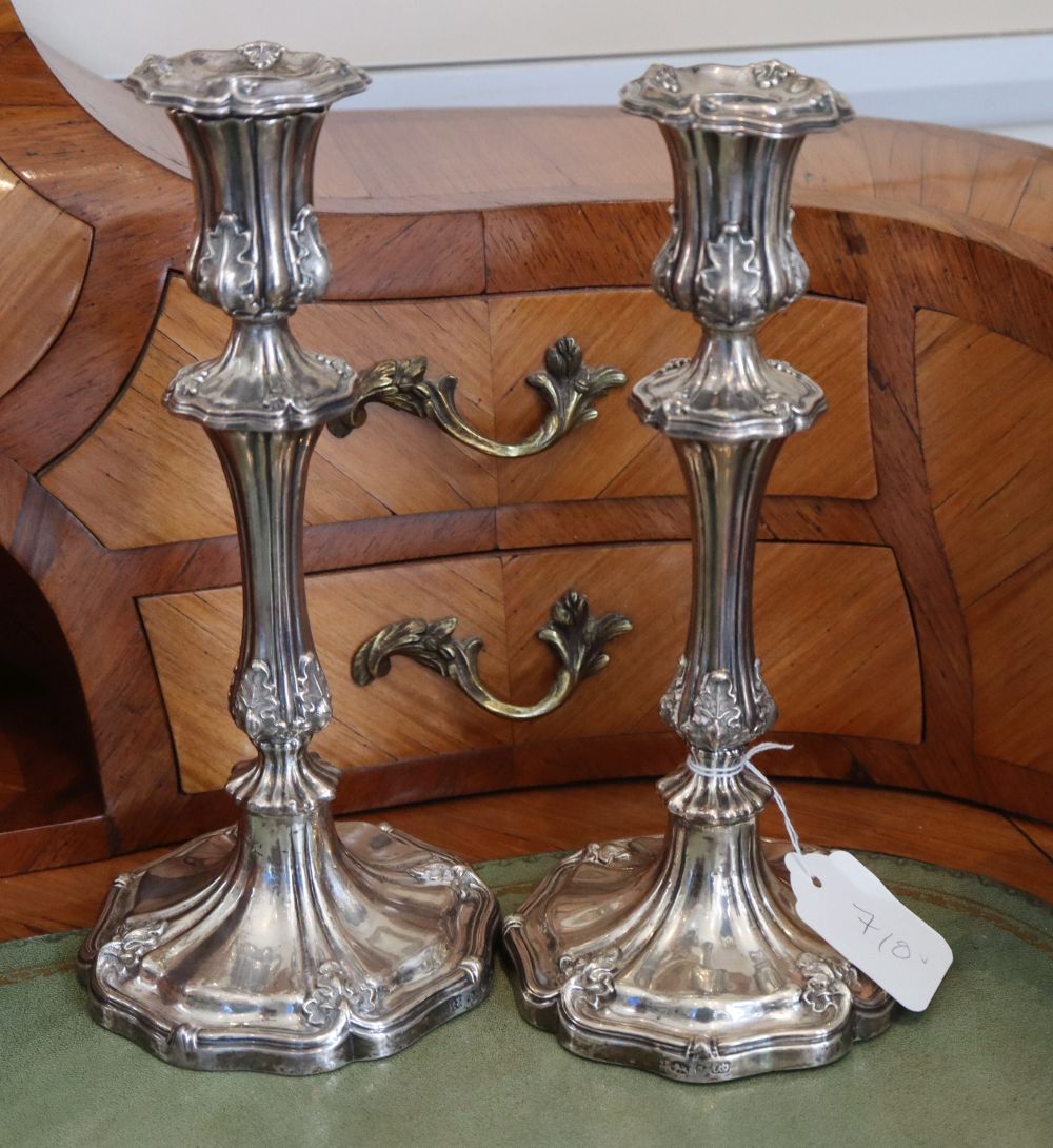 A pair of early Victorian silver candlesticks by Henry Wilkinson & Co, Sheffield, 1839, 25.8cm,