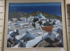Anne Wright, oil on canvas, Village in Patmos, signed, 63 x 75cmCONDITION: One small scratch /