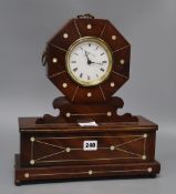 A Regency style mahogany mantel timepiece, with brass and mother of pearl inlay, height 38cm