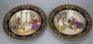 A pair of Vienna style porcelain cabinet plates, decorated with Romeo und Julie, and Othello Seine