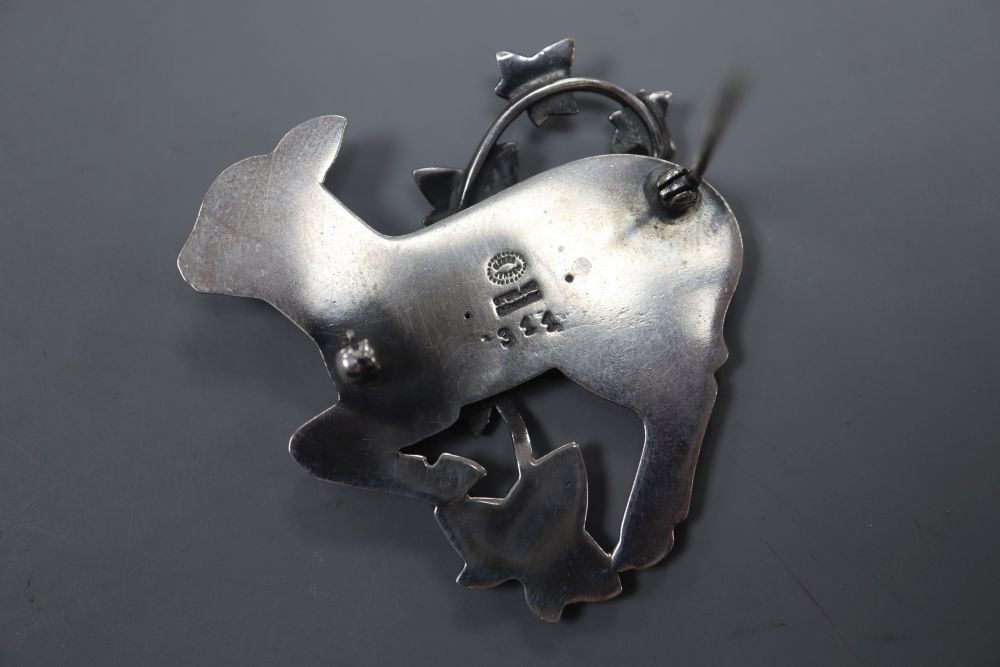 A post 1945 Georg Jensen sterling 'skipping lamb with ivy' brooch, design no. 311, 45mm, gross 18 - Image 2 of 2