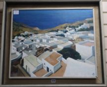 Anne Wright, oil on board, Greek village roof tops, monogrammed, 50 x 60cmCONDITION: Some light