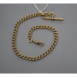 An 18ct gold albert chain, 35cm, gross 54.2 grams.CONDITION: T-Bar & clasp unmarked. Some wear