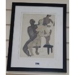 Sydney Horne Shepherd (1909–1993), ink and watercolour, Embracing nudes, signed, 27 x 20cmCONDITION: