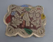 A beadwork cushion, 21 x 24cm