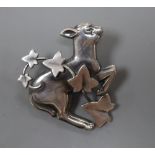 A post 1945 Georg Jensen sterling 'skipping lamb with ivy' brooch, design no. 311, 45mm, gross 18