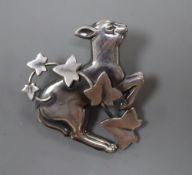 A post 1945 Georg Jensen sterling 'skipping lamb with ivy' brooch, design no. 311, 45mm, gross 18