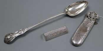 A late Victorian silver spectacles case with chatelaine clip, Birmingham, 1900, one other case?