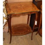 A French gilt metal mounted marquetry inlaid two tier occasional table, W.52cm D.38cm H.72cm