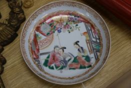 A Chinese famille rose figural dish, diameter 21cmCONDITION: typical minor flaws in manufacture,