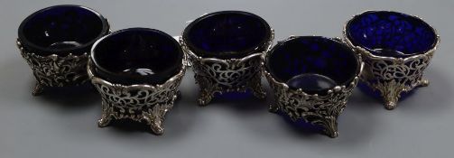 A set of three early Victorian pierced silver salts by The Barnards, London,1840 and a pair of
