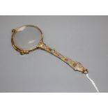 A 14ct three coloured gold plated lorgnette, 11.3cm.CONDITION: Glass ok. Mechanism works. Overall