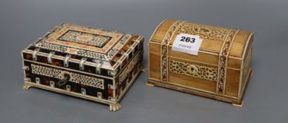 Two Anglo Indian bone mounted boxes, longest 15cm