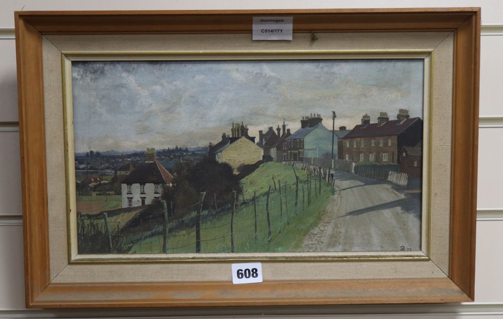 John Doyle, oil on board, Church Road, Oare, Faversham, monogrammed and dated '73, 20 x