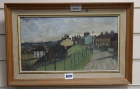 John Doyle, oil on board, Church Road, Oare, Faversham, monogrammed and dated '73, 20 x