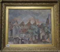 F. Everett, oil on board, View of houses, signed and dated '51, 42 x 52cmCONDITION: Board slightly