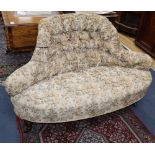 A Victorian walnut upholstered conversation seat (one section of original) W.130cm, D.64cm, H.78cm