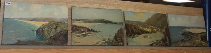 Godwin Bennett (1888-1950), 'Droskyn Point, Perranporth' and three similar oils on canvas by the