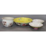 Four pieces of Chinese ceramics including a miniature jardiniere, diameter 25cm