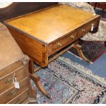 A Regency and later satinwood and tulip wood banded sofa table, W.138cm extended, D.61cm. H.73cm
