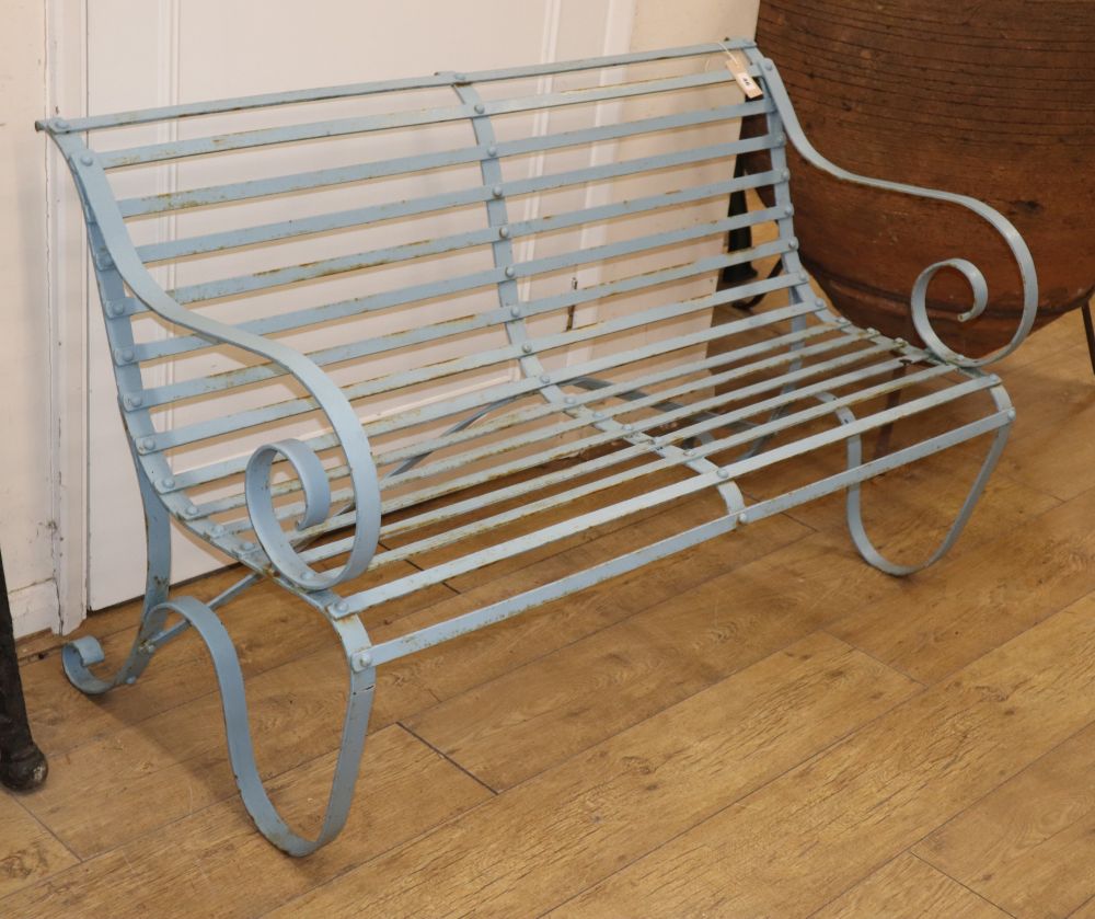 A Victorian painted wrought iron garden bench, W.122cm D.55cm H.74cm