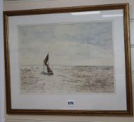 Harry Ralphs (Wapping Group), watercolour, Sail barge off the coast, signed, 27 x 39cmCONDITION: A