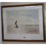 Harry Ralphs (Wapping Group), watercolour, Sail barge off the coast, signed, 27 x 39cmCONDITION: A