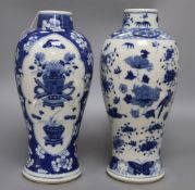 A 19th century Chinese blue and white 'hundred antiques' vase and a Chinese blue and white vase,