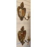 A pair of cast brass girandole mirrors, H.48cm