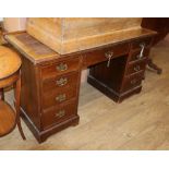 A late Victorian mahogany kneehole desk, W.146cm, D.61cm, H.81cm