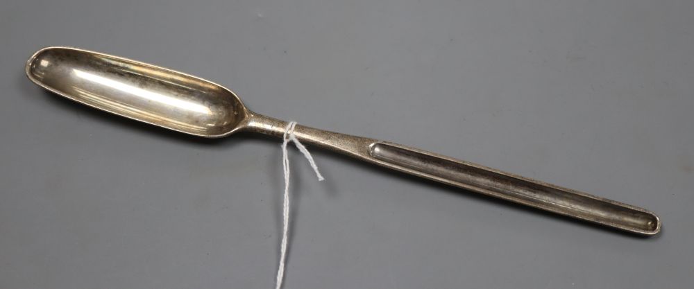 A George II silver marrow scoop, Elisabeth Oldfield, London, 1750, 23.2cm, 57 grams.CONDITION: