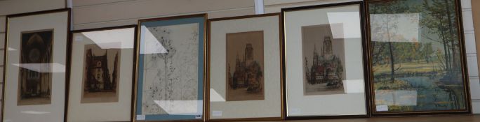 E. W. Sharland (fl.1911-1925), four colour etchings, Views of Rouen Cathedral and John Iouv House,