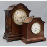 Two mahogany Edwardian mantel clocks, one by Wells & McCulloch, height 37cm