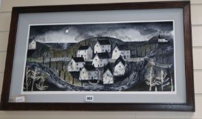 John Caple (b. 1966), 'Moon Village', signed, watercolour, 30cm x 65cm