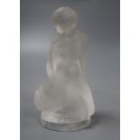 A Lalique figure of a lady and a swan, height 12cm