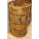 A Chinese cylindrical four section stacking bread storage box, diameter 51cm height 81cm