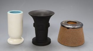 An Asprey silver mounted match-strike, a Wedgwood jar and a Wedgwood black basalt jar (3)