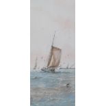 Richmond Markes, watercolour, Fishing boats off the coast, initialled, 27 x 12cm, together with a