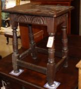 A 17th century-style oak joint stool, W.47cm, D.29cm, H.53cm